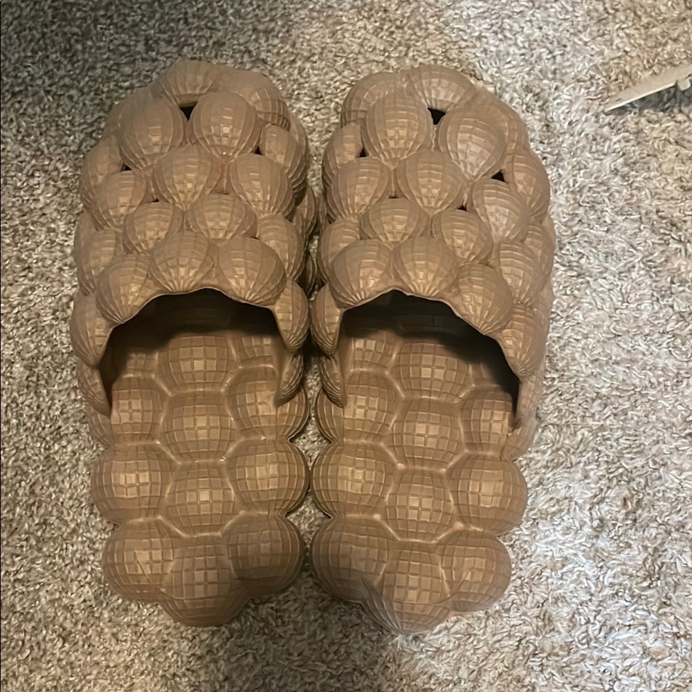 Brown Textured Slide Sandals